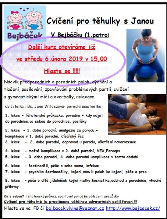 Cvičení pro těhulky s Janou v Bejbáčku (1. patro)
