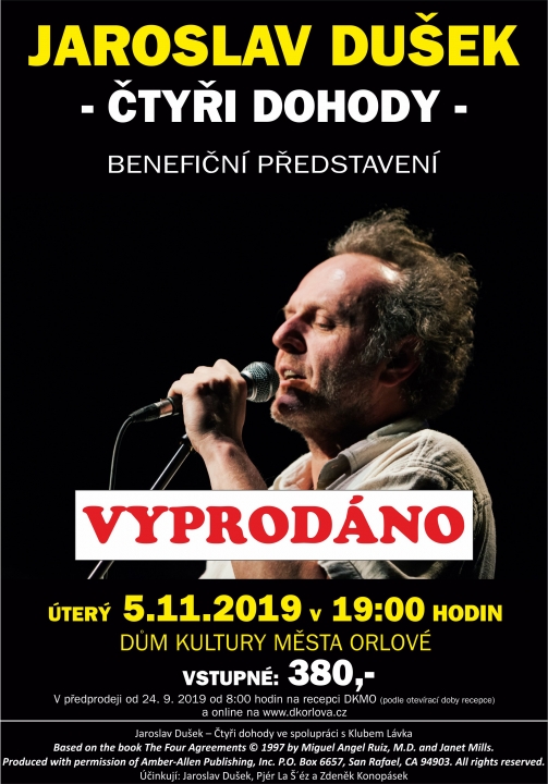 Divadelní představení Jaroslava Duška „Čtyři dohody“ – úterý 5. 11. 2019