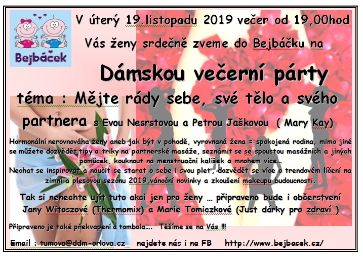 Dámská večerní párty na téma téma: Mějte rády sebe, své tělo a svého partnera s Evou Nesrstovou a Petrou Jaškovou