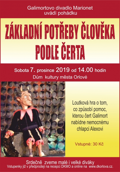 Divadelní představení pro rodiny s dětmi – sobota 7. 12. 2019 Galimortovo divadlo Marionet – Základní potřeby člověka podle čerta