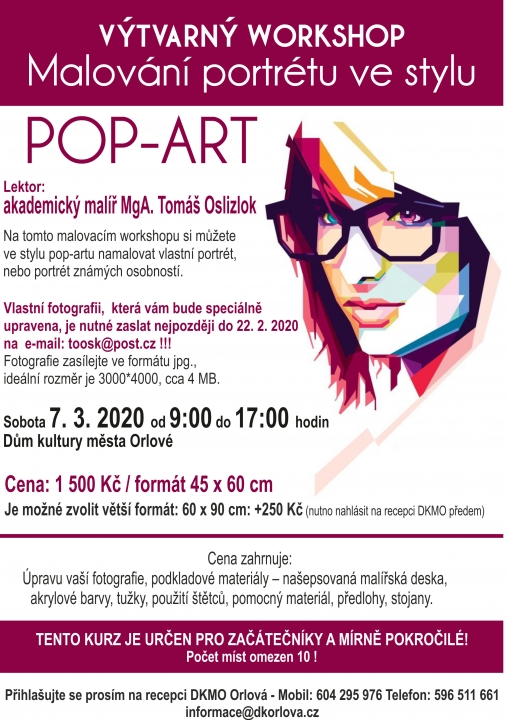Výtvarný workshop „Malování portrétu ve stylu POP-ART“ - sobota 7. 3. 2020