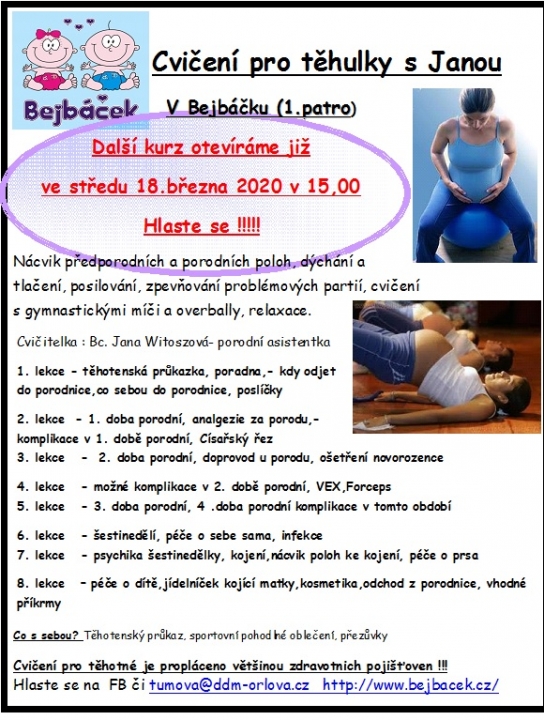 Cvičení pro těhulky s Janou v Bejbáčku