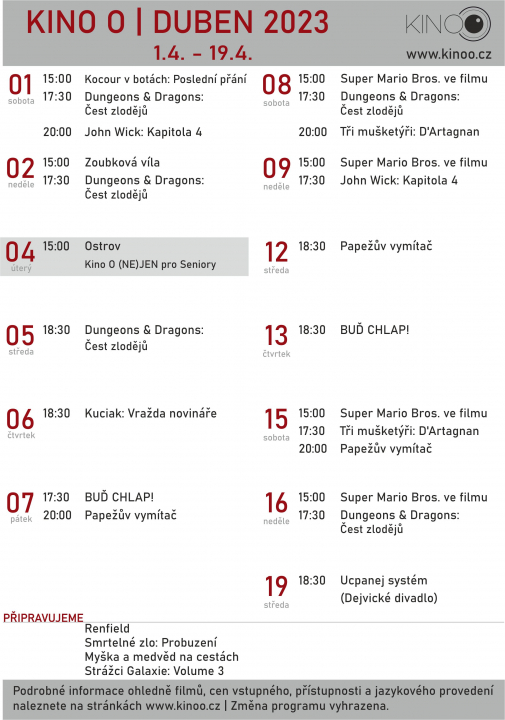 Kino O / duben 2023