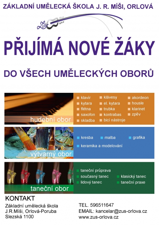 Přijďte rozvíjet svůj talent do ZUŠ J.R.Míši