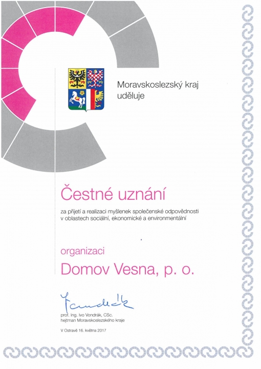VESNA převzala cenu hejtmana