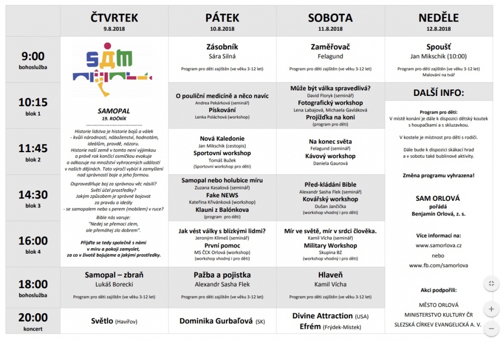 Program 19. ročníku SAM Orlová