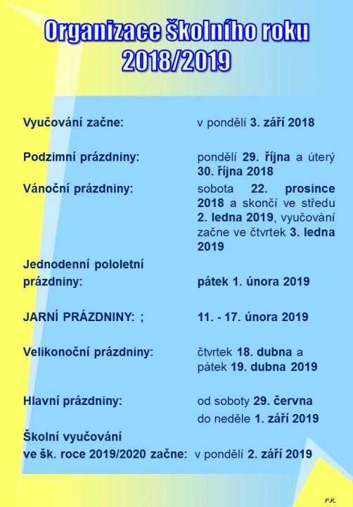 Organizace školního roku 2018/2019