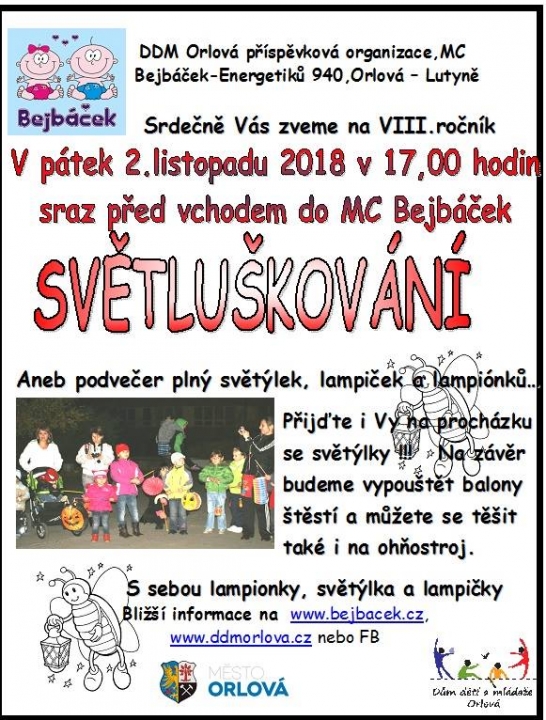Světluškování aneb lampiónový průvod Orlovou s Bejbáčkem