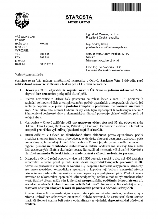 Devět důvodů, proč nelikvidovat nemocnici v Orlové