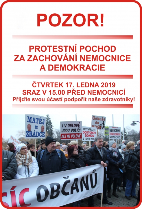 MĚSTO STOJÍ ZA ORLOVSKÝMI ZDRAVOTNÍKY A PODPORUJE JEJICH BOJ ZA ZACHOVÁNÍ AKUTNÍCH LŮŽEK V NEMOCNICI A ZA DEMOKRACII