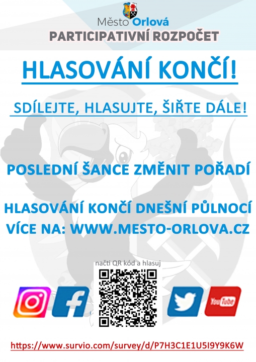 HLASOVÁNÍ PRO NÁVRHY PROJEKTŮ PARTICIPATIVNÍHO ROZPOČTU KONČÍ DNEŠNÍ PŮLNOCÍ!