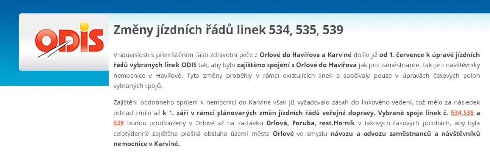 ZMěNY JíZDNíCH řáDů LINEK 534, 535, 539