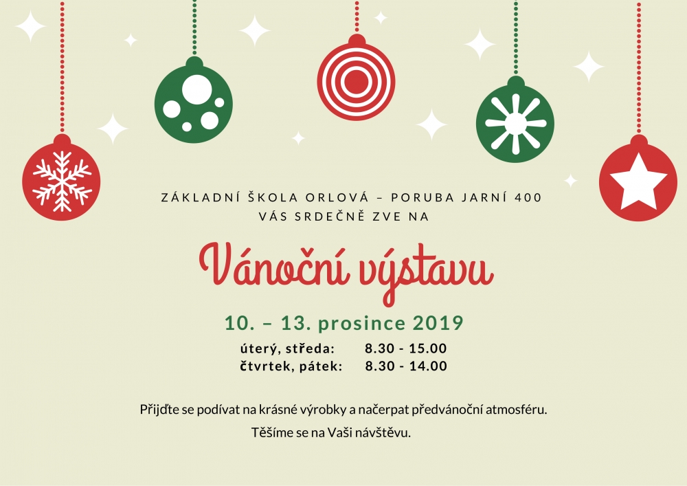 Pozvánka na VÁNOČNÍ VÝSTAVU ZŠ JARNÍ