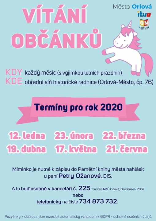 Letošní termíny VÍTÁNÍ OBČÁNKŮ