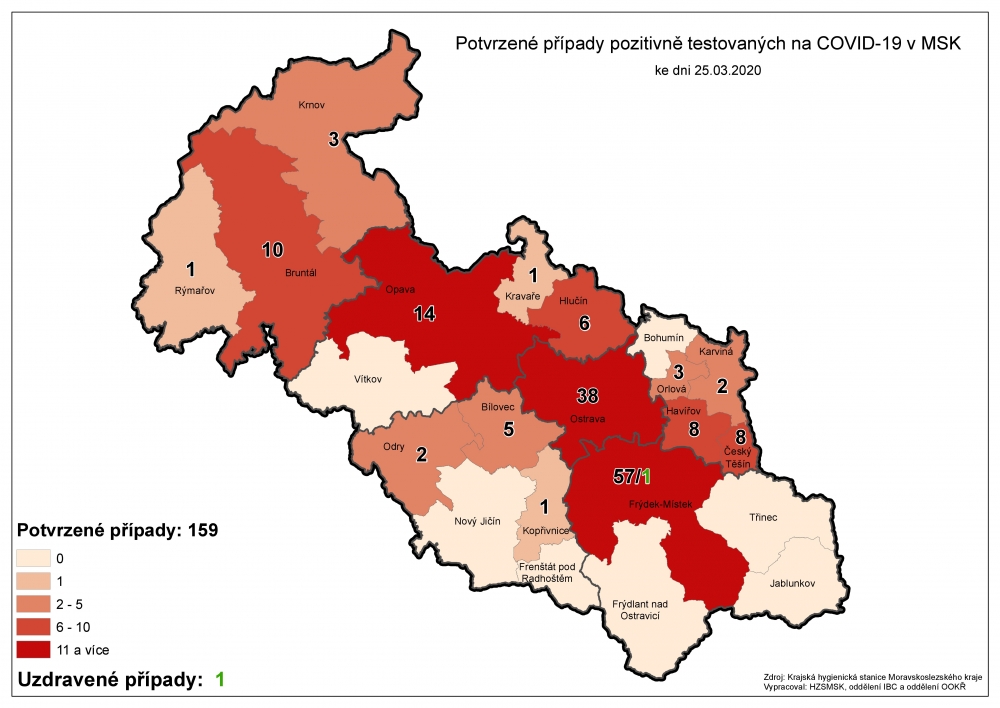 Potvrzené případy nákazy koronavirem k dnešnímu ránu