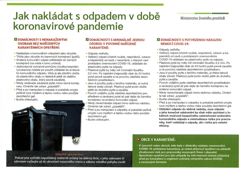INFORMACE K NAKLÁDÁNÍ S ODPADEM V DOBĚ KORONAVIROVÉ PANDEMIE