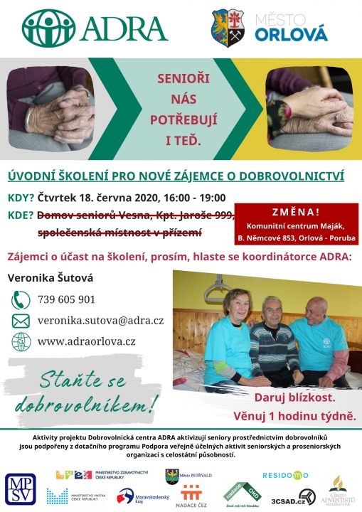 ZMĚNA MÍSTA ŠKOLENÍ PRO DOBROVOLNÍKY