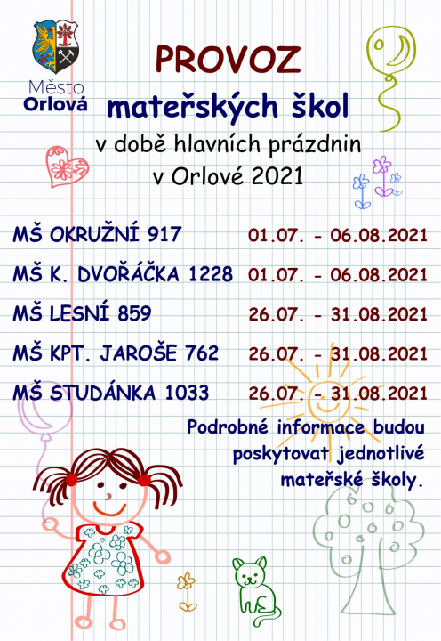 Provoz MŠ  v době hlavních prázdnin