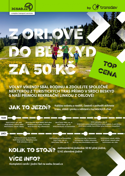 Z ORLOVÉ TEĎ DOJEDETE DO SRDCE BESKYD ZA 50 KČ!