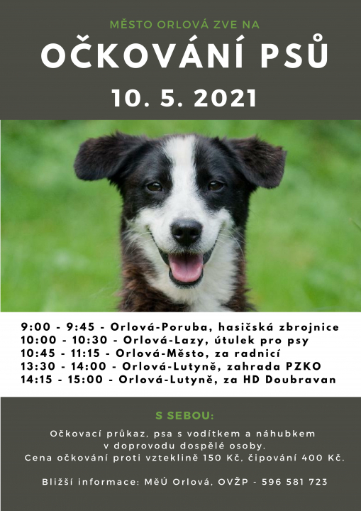 OČKOVÁNÍ PSŮ PROTI VZTEKLINĚ BUDE 10. KVĚTNA