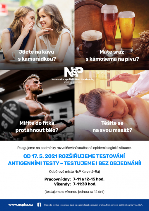 NEMOCNICE V RÁJI NABÍZÍ TESTOVÁNÍ BEZ OBJEDNÁNÍ