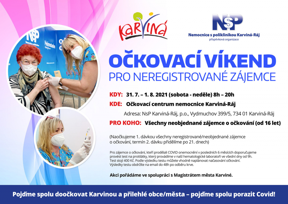 NEMOCNICE V RÁJI O VÍKENDU OČKUJE BEZ OBJEDNÁNÍ