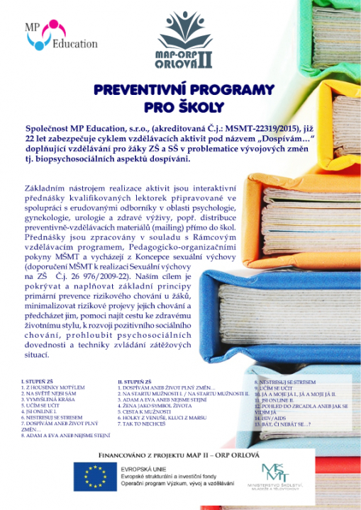 Preventivní programy projektu MAP II-ORP Orlová, proběhly v ZŠ Ke Studánce