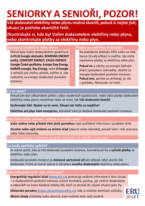 ERÚ VYDAL LETÁK, KTERÝ SENIORŮM PORADÍ