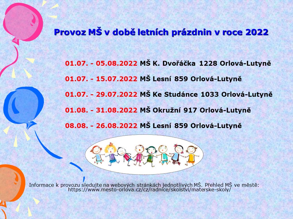 Provoz MŠ v době hlavních prázdnin