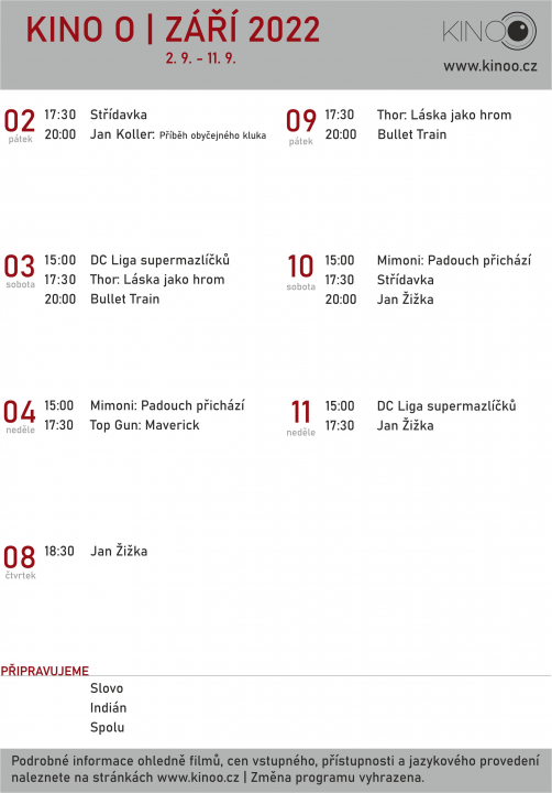 PO LETNÍ PAUZE SE VRACÍ PROMÍTÁNÍ DO KULTURÁKU