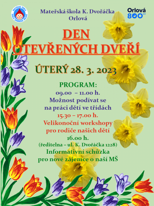 MŠ K. Dvořáčka - Pozvánka na Den otevřených dveří