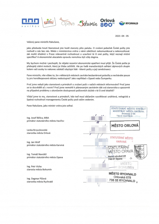 HODIL JSTE STAROSTY PŘES PALUBU, VZKAZUJE ŠEST MORAVSKOLEZSKÝCH MĚST
