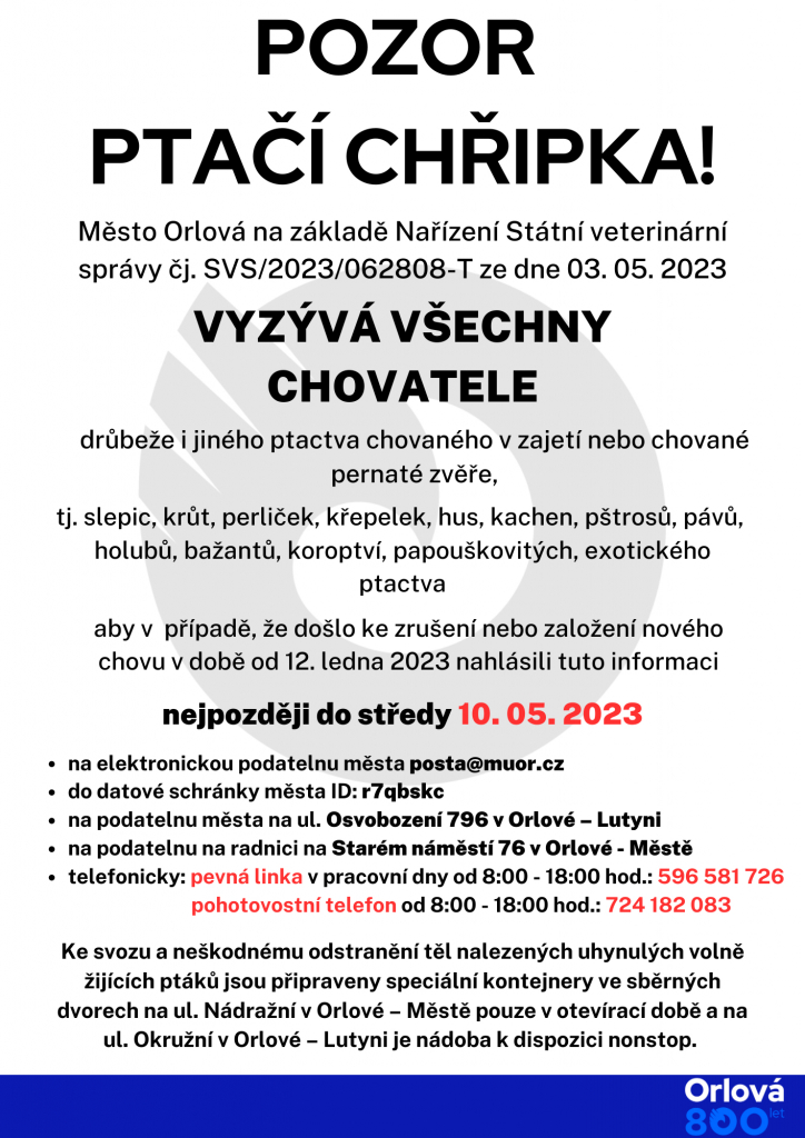 VĚNUJTE POZORNOST PTAČÍ CHŘIPCE