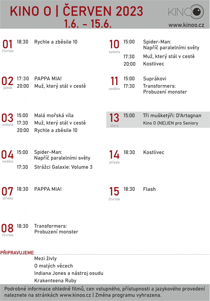 ČERVNOVÝ PROGRAM V KINĚ O JE NABITÝ SKVĚLÝMI FILMY