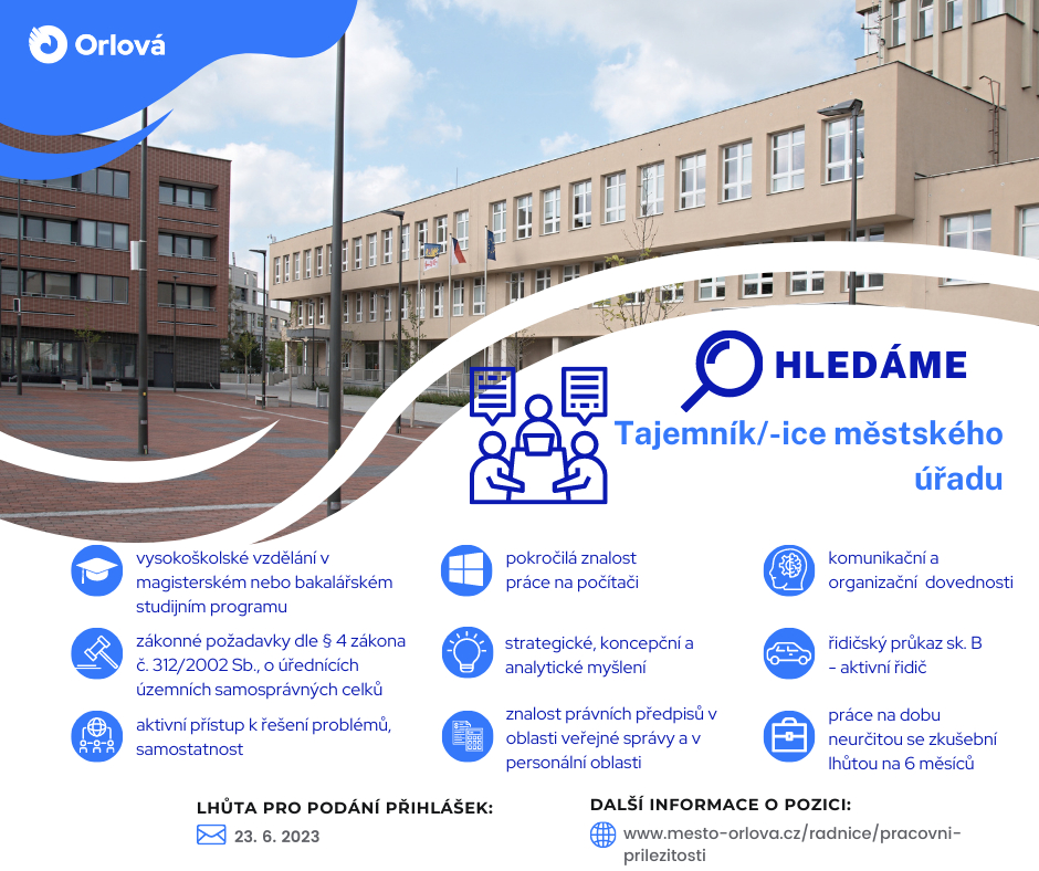 VYHLAŠUJEME VÝBĚROVÉ ŘÍZENÍ NA POZICI TAJEMNÍK/TAJEMNICE MĚSTSKÉHO ÚŘADU