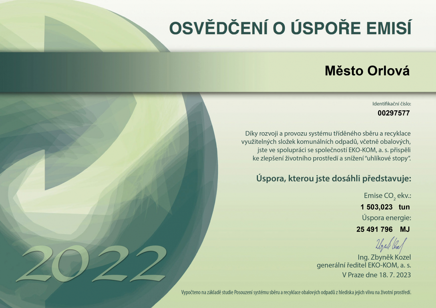 MĚSTO ZÍSKALO OSVĚDČENÍ O ÚSPOŘE EMISÍ
