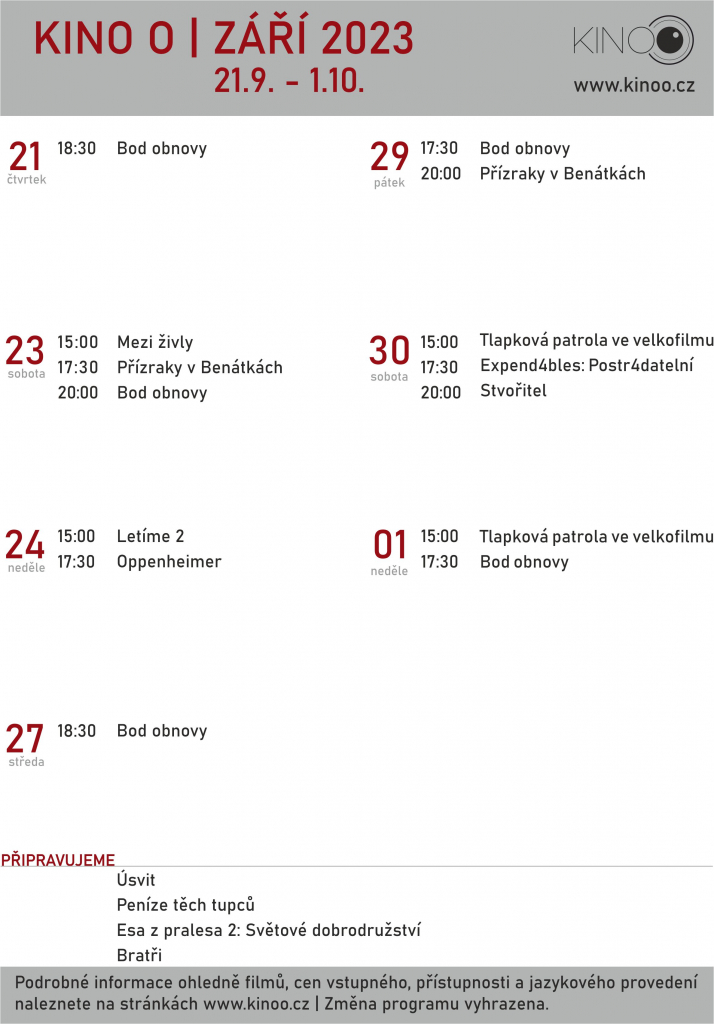 ZÁŘIJOVÝ PROGRAM V KINĚ O JE NABITÝ SKVĚLÝMI FILMY