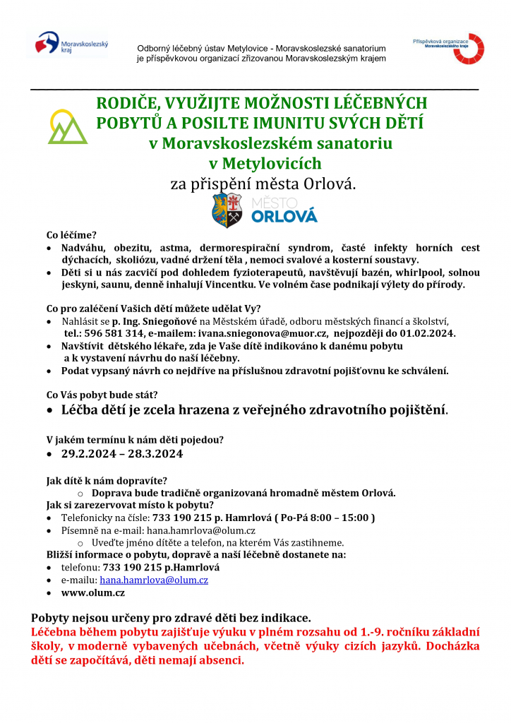 VYUŽIJTE OZDRAVNÝCH POBYTŮ V METYLOVICÍCH A POSILTE IMUNITU SVÝCH DĚTÍ