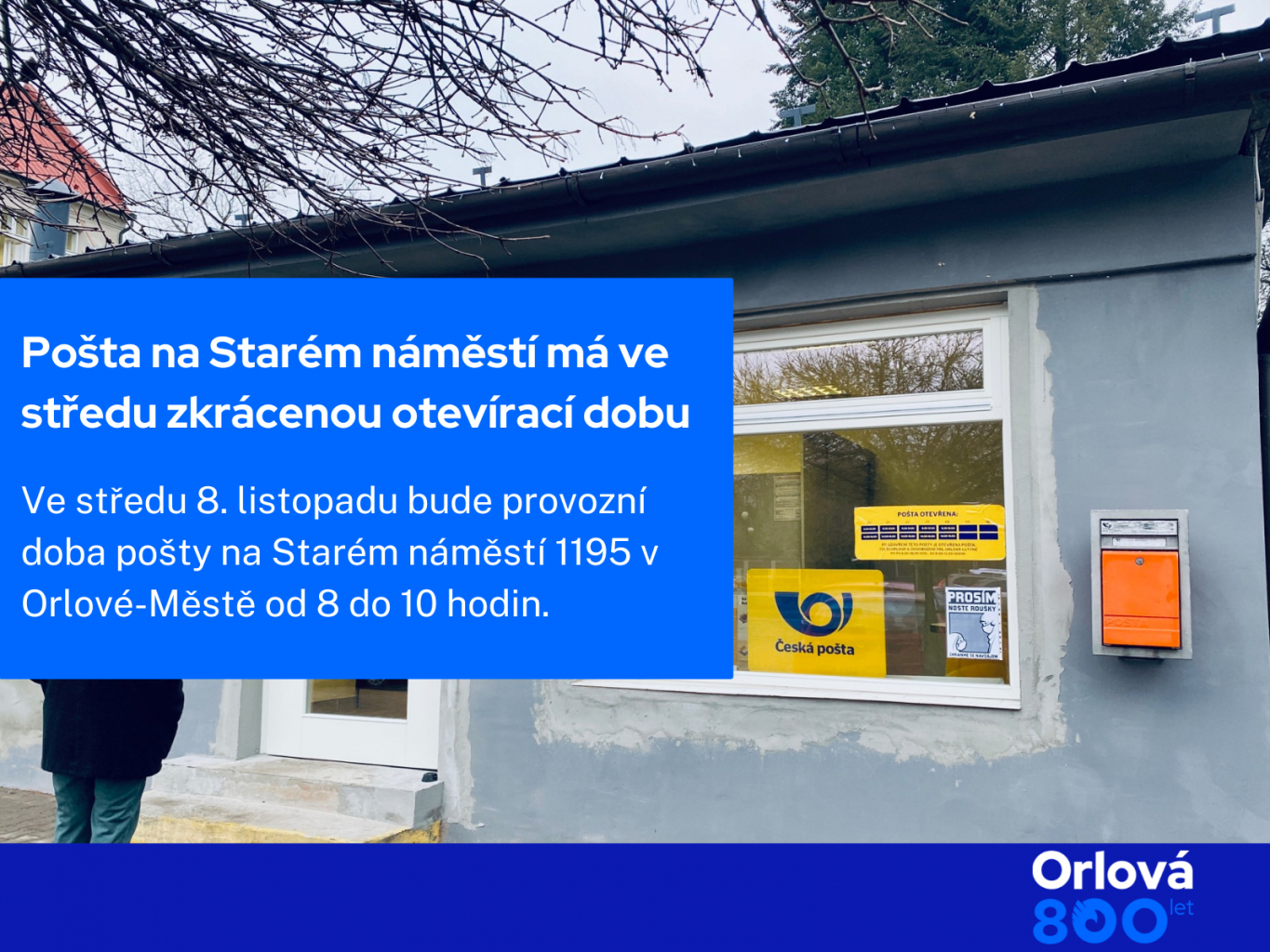 POŠTA NA STARÉM NÁMĚSTÍ MÁ VE STŘEDU ZKRÁCENOU OTEVÍRACÍ DOBU