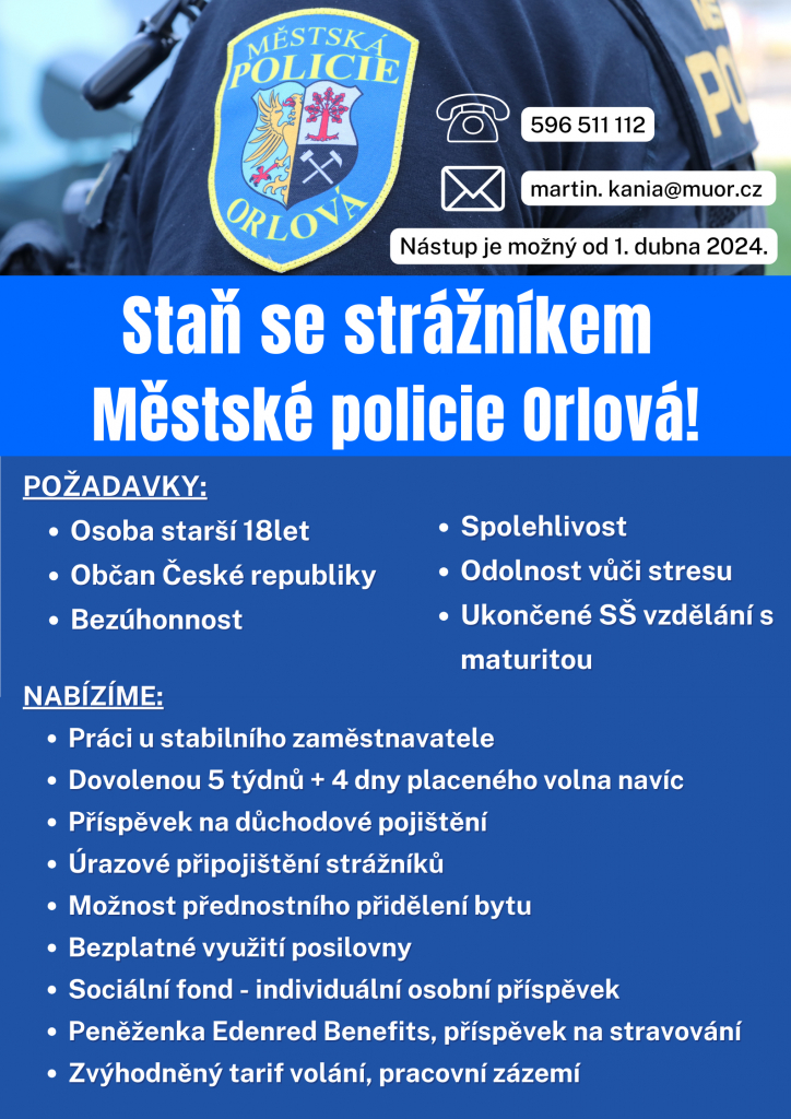HLEDÁME NOVÉ STRÁŽNÍKY MĚSTSKÉ POLICIE