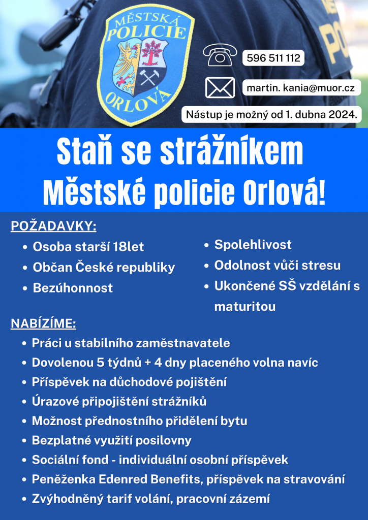 HLEDÁME NOVÉ STRÁŽNÍKY MĚSTSKÉ POLICIE