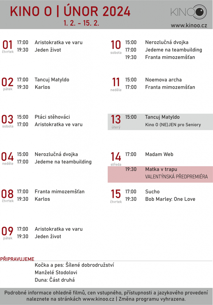 PŘINÁŠÍME ÚNOROVÝ PROGRAM DO KINA