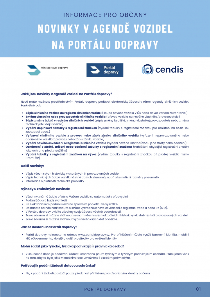 MINISTERSTVO DOPRAVY OZNAMUJE NOVINKY