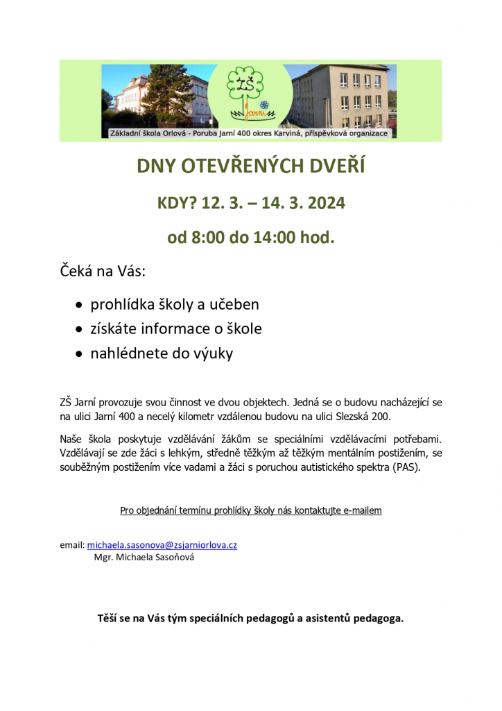 SVÉ BRÁNY OTEVŘE I ZŠ JARNÍ