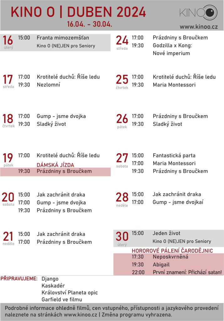 PŘINÁŠÍME DUBNOVÝ PROGRAM KINA