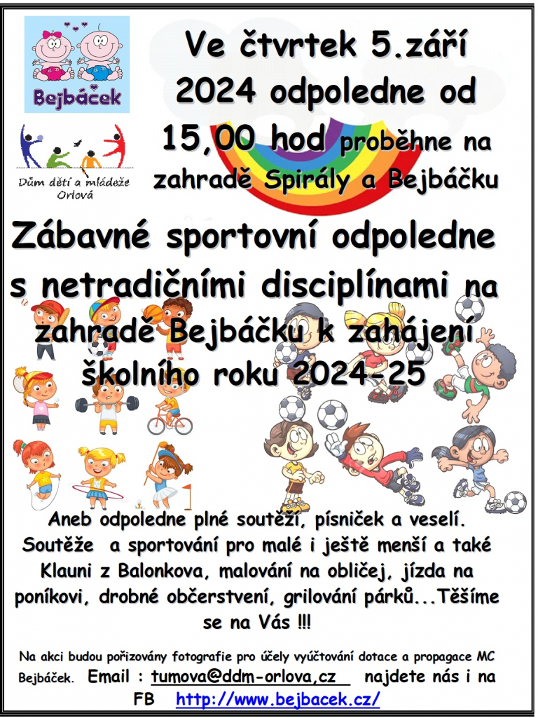 ZASTAVTE SE DNES DO BEJBÁČKU NA SPORTOVNÍ ODPOLEDNE