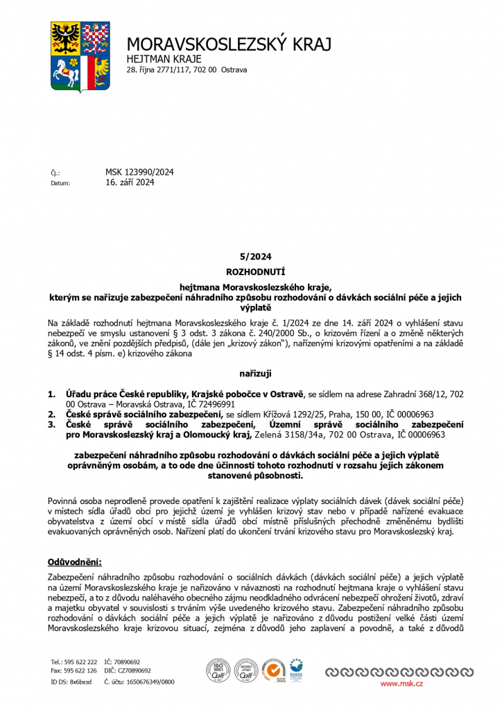 ROZHODNUTÍ HEJTMANA MORAVSKOSLEZSKÉHO KRAJE
