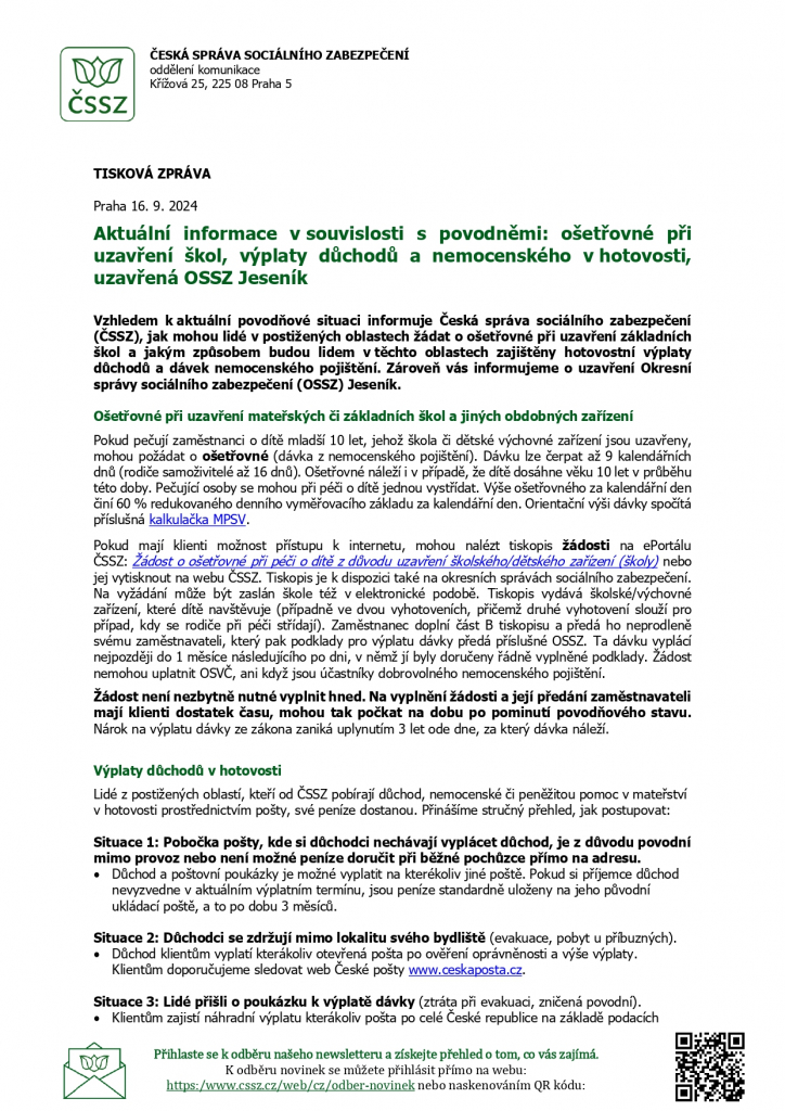 AKTUÁLNÍ INFORMACE V SOUVISLOSTI S POVODNĚMI