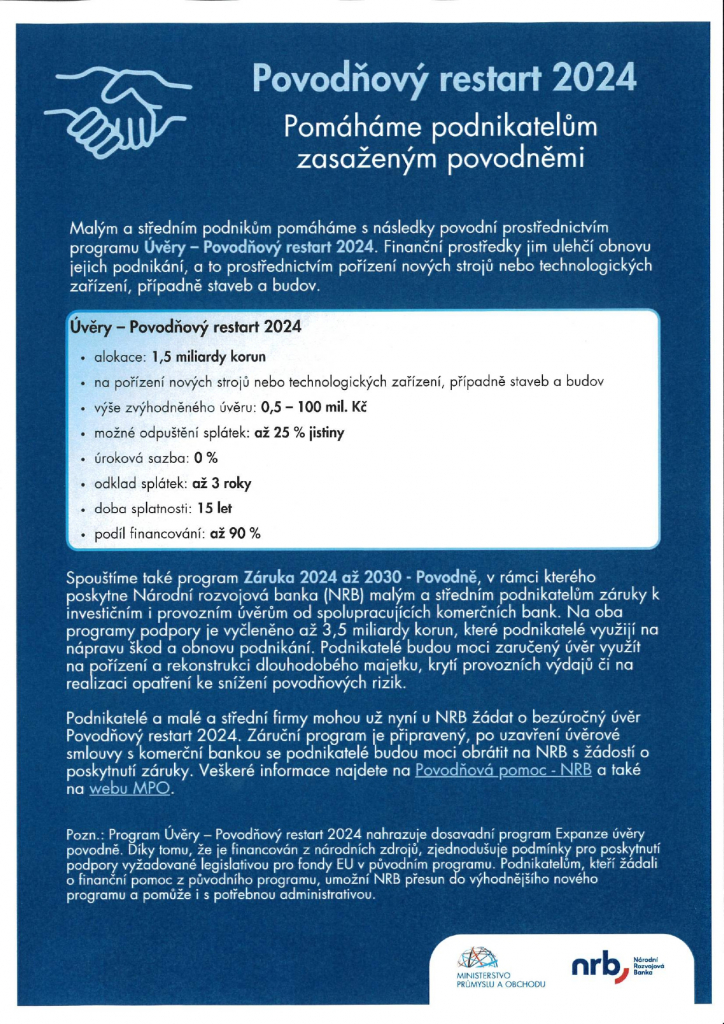 POMOC PODNIKATELŮM ZASAŽENÝM POVODNĚMI