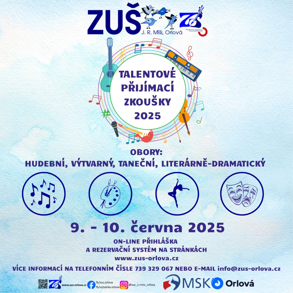 ZUŠ. J. R. Míši Orlová - Přijímací řízení ke studiu ve školním roce 2025/2026